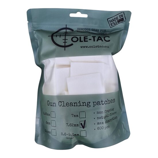 Cole-Tac stobra tīrīšanas lupatiņas (Patches), 7.62mm, 600 gab